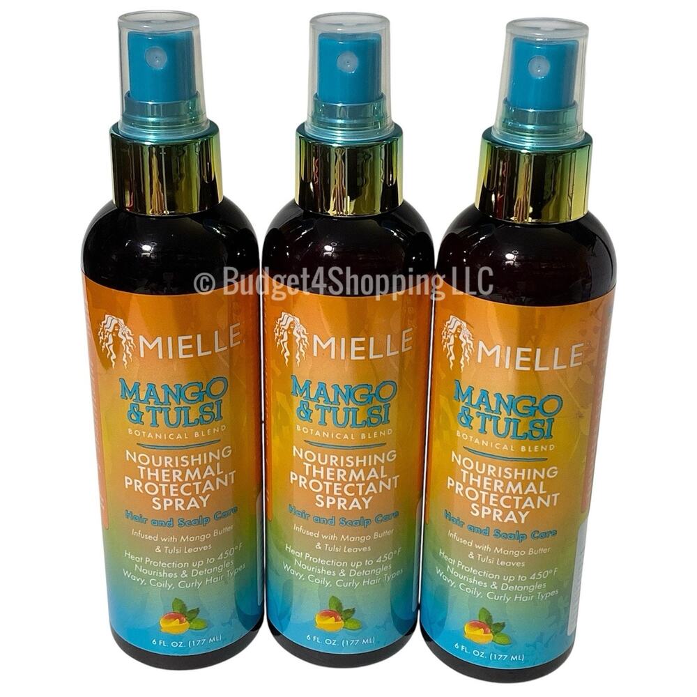 Mielle Mango & Tulsi Botanical Blend Thermal Protectant Spray 6 Fl oz, Pack of 3